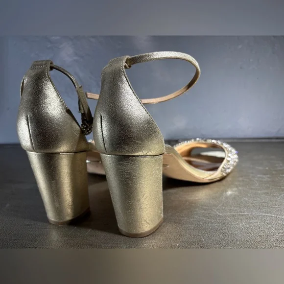 Badgley Mischka HINES Gold Embellished Chunk Heels - Picture 13 of 15